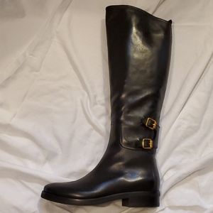 Le Pepe Black Italian Leather Buckle Tall Boot